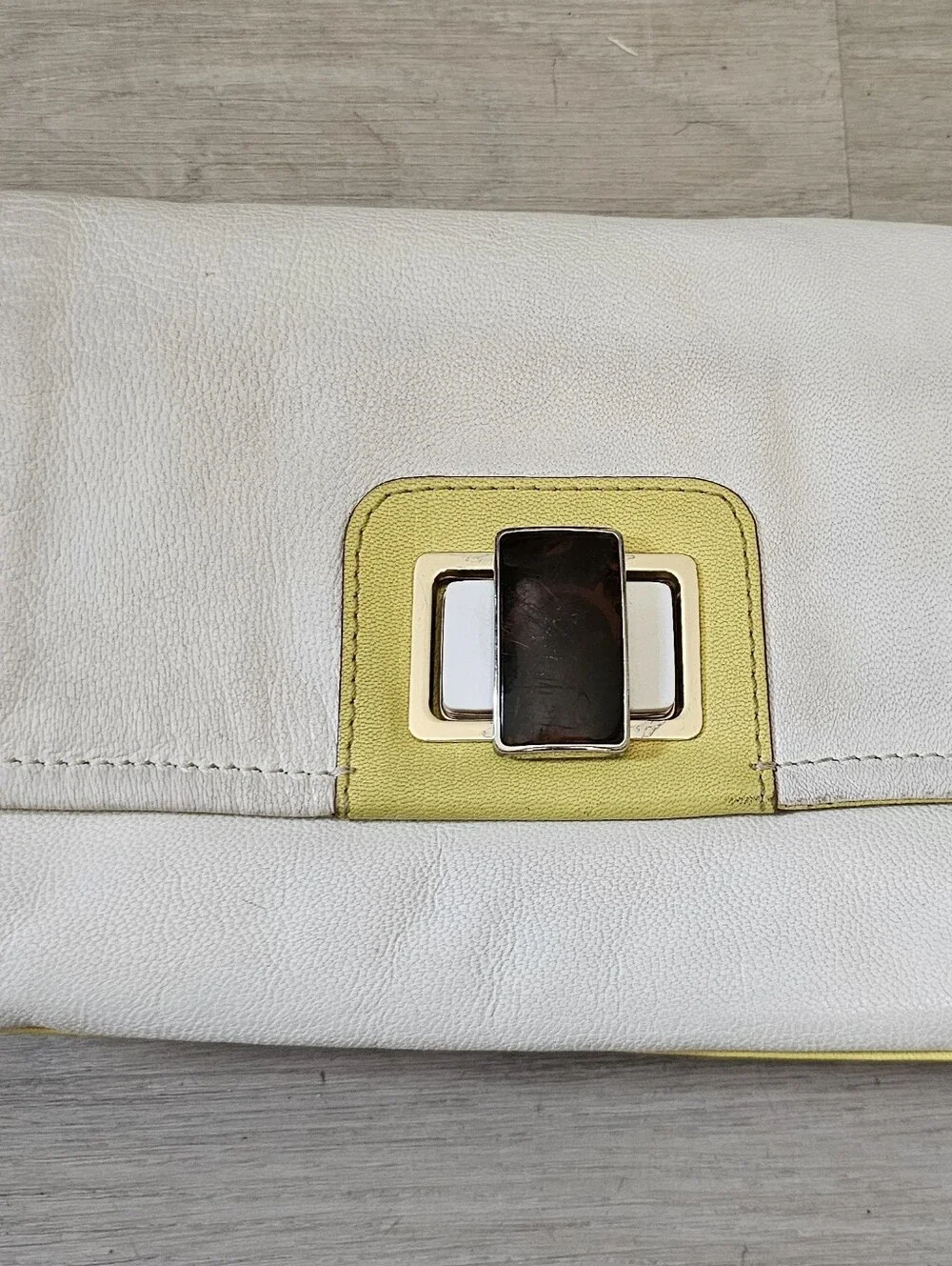 Kate Spade Cream with Yellow Lrather Envelope Purse With Strap